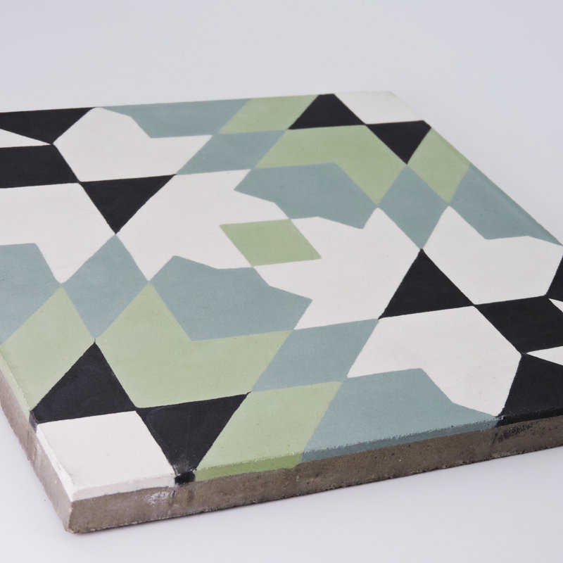Reno 8" x 8" Cement Patterned Wall & Floor Tile, Green/Blue/Black