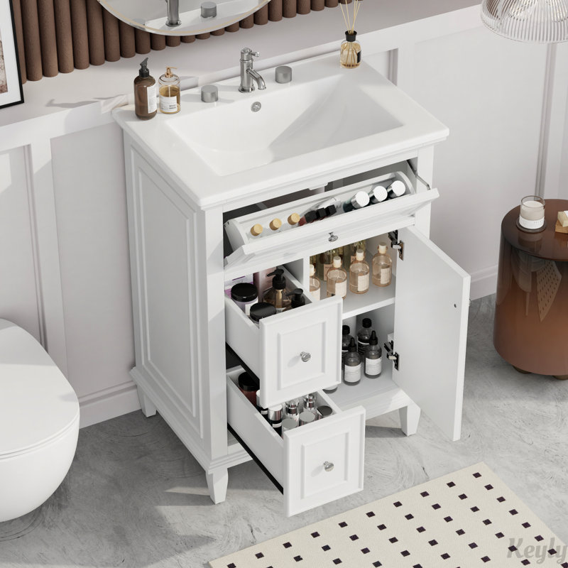 24" Versatile Bathroom Vanity with Advanced Features for Optimal Functionality, White