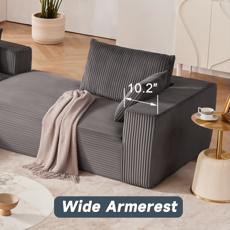 Canapé modulaire Boneless de 109 po avec siège profond, canapé modulaire Cloud avec méridienne en forme de L pour la chambre à coucher du salon - aucun assemblage requis