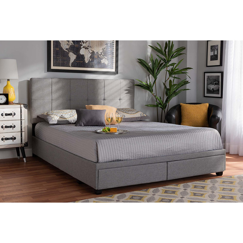 Upholstered Platform Storage Bed, Gray, King