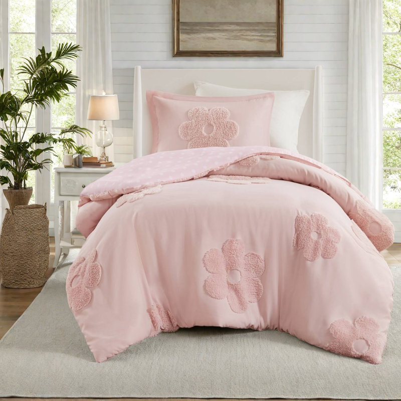Ensembles de literie simple en chenille douce, rose floral réversible pour maison moderne
