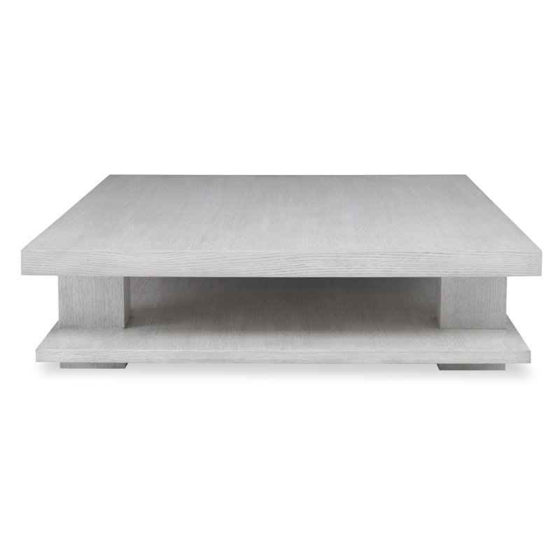 Weathered Ivory Square Oak Coffee Table with Shelf