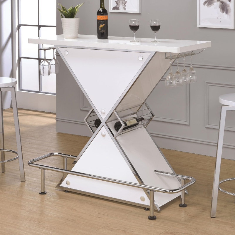 Bar en X avec rangement pour bouteilles de vin Bretz, Blanc