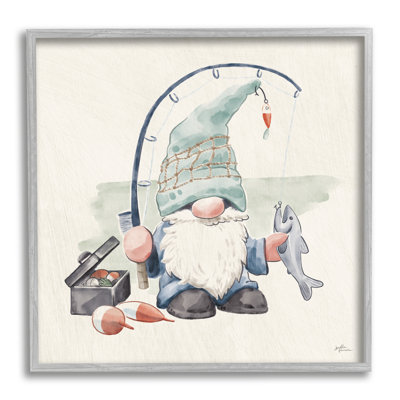 Gnome, canne à pêche, été, aquarelle, thème de la plage par Janelle Penner - Peinture
