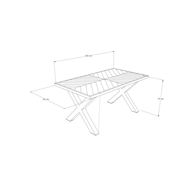 Nikita Oak Metal Base Dining Table, Unfinished, 75cm H  x 140cm L  x 90cm W
