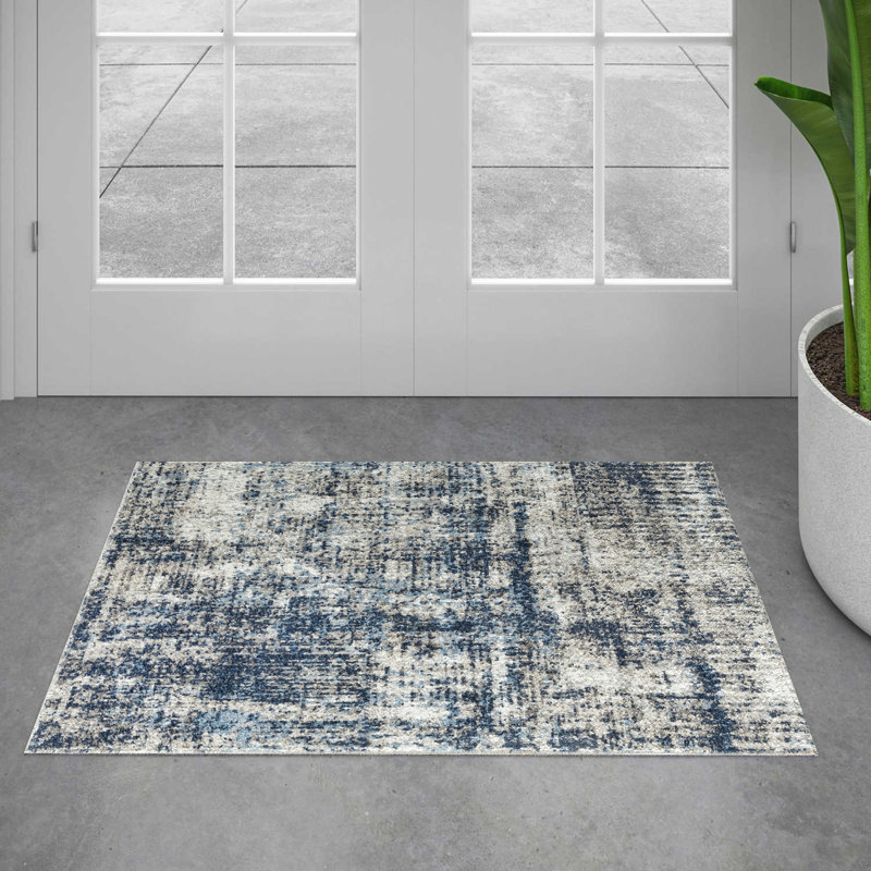 Tapis bleu marine abstrait Gosling, Rectangulaire 2 pi x 3 pi