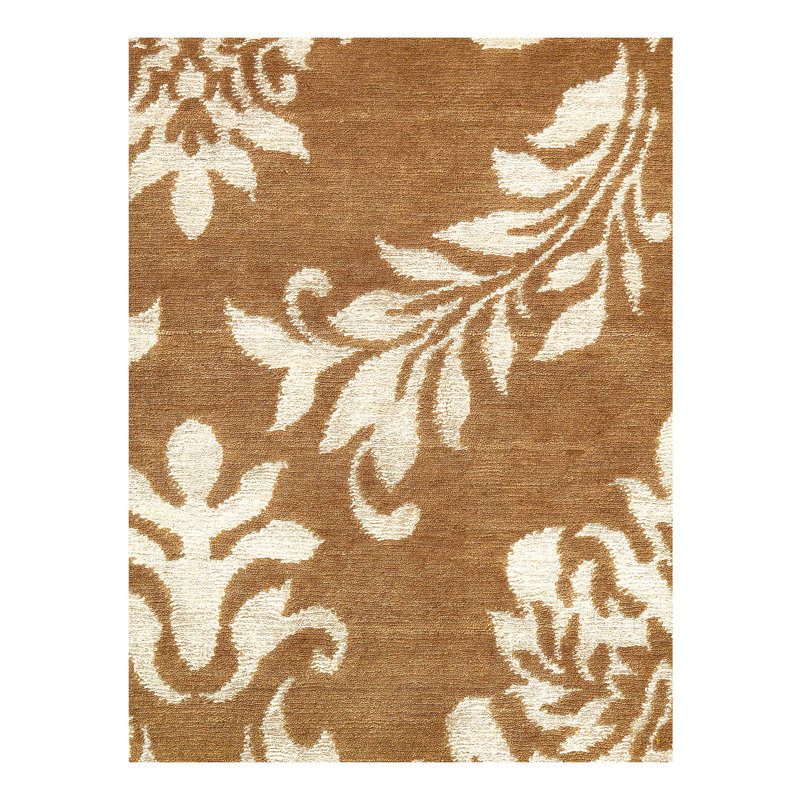 Tapis brun / beige en soie noué à la main moderne et moderne
