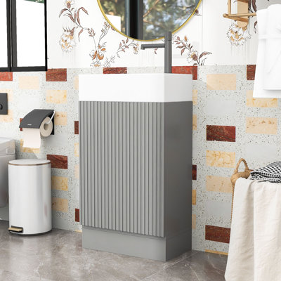 Meuble-lavabo en bois avec lavabo, tablettes de rangement et portes