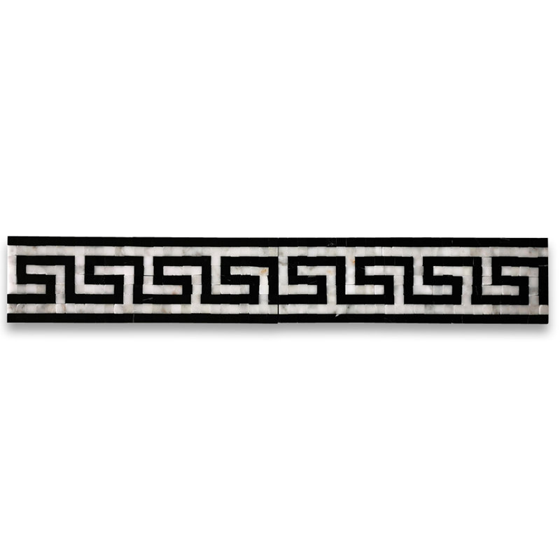 6" x 18" Marble Mosaic Wall & Floor Tile, White/Black