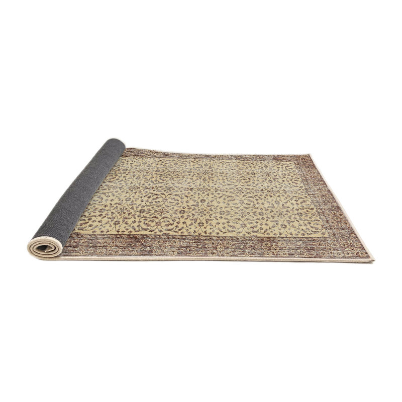 Tapis contemporain beige / olive clair, Rond 7 pi