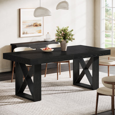 Table de salle à manger de ferme 63 po pour 4 à 6 personnes, table de cuisine rectangulaire avec finition en bois rustique