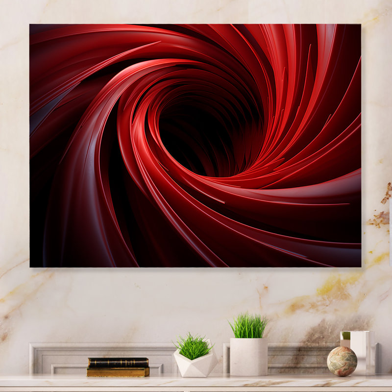 «Red Abstract Spiral Dreamscape II», art mural abstrait en spirale en métal, H 30 po x l 40 po x P 1,5 po
