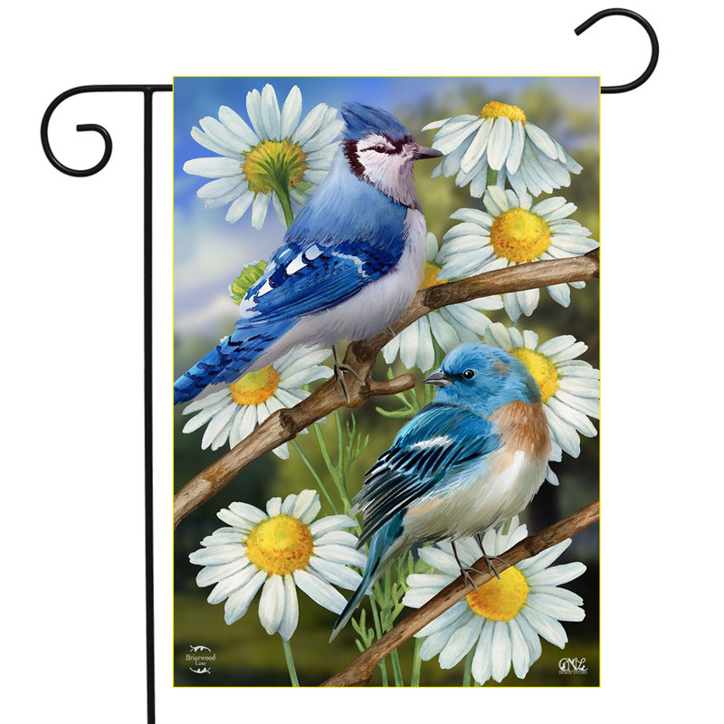 Drapeau de jardin oiseaux et marguerites