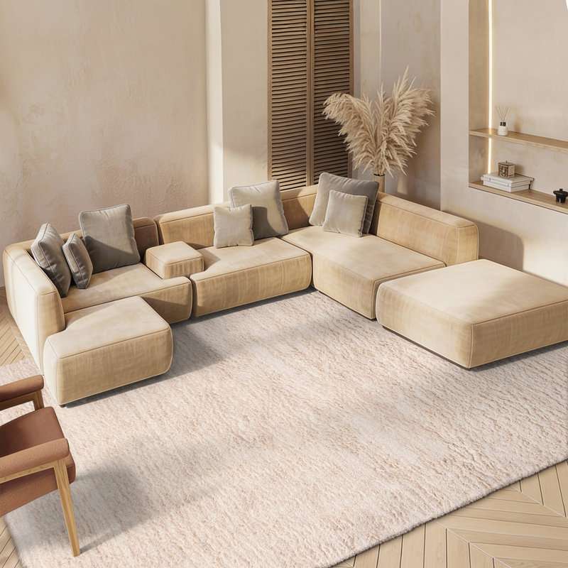 Tapis de couleur unie en laine / coton touffeté à la main Élizzie, Rond 6 pi
