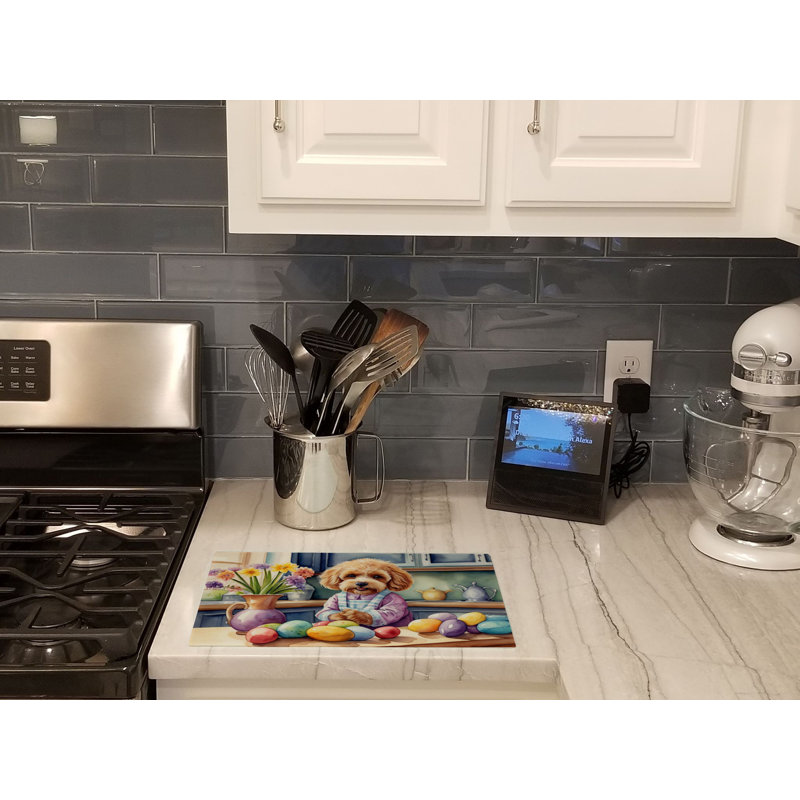 Decorating Easter Cockapoo Glass Cutting Board