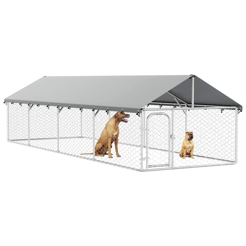 Chenil pour chien en acier galvanisé argenté, H 29,53 po x l 35,43 po x P 74,8 po