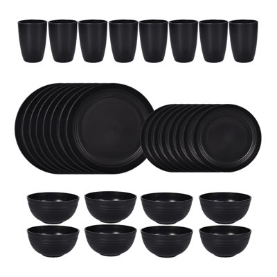 32Pcs Plastic Tableware Set Food-grade Reusable Dinner Plates Bowls Cups Service for 8 Dishwasher
