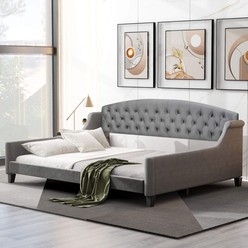 Modern Luxury Tufted Button Full Size Daybed, Gray, Full/Double