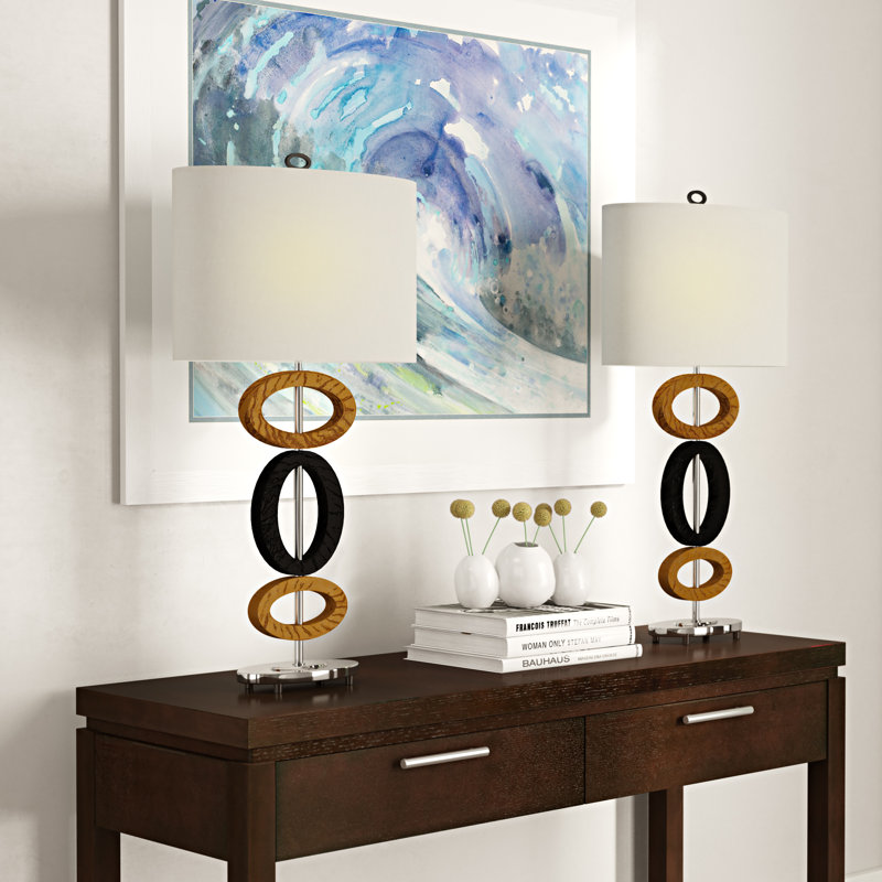 Ensemble de lampes de table en chrome / bronze / bois 29,25 po Hoss