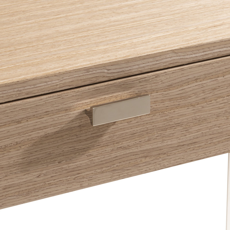 Brown Wood Transitional Writing Desk with USB Ports and Drawers