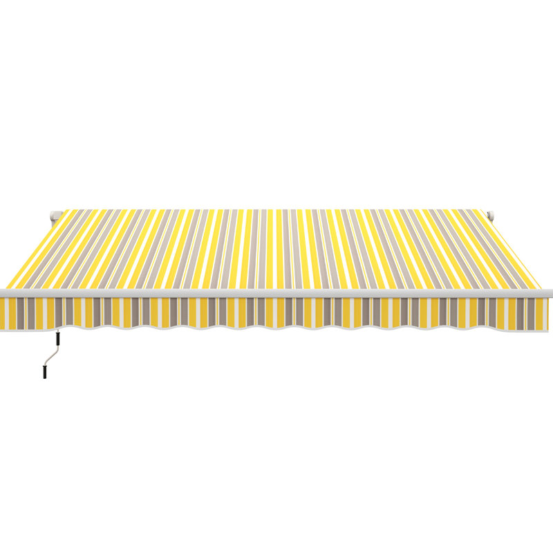 Retractable Awning 12' X 10'. Patio Sun Shelter With Manual Crank. & Water-. Aluminum Frame. Deck Balcony Yard. Yellow 10' Retractable. Water- Fabric. Frame For Deck, Balcony, Yellow Gray Cover