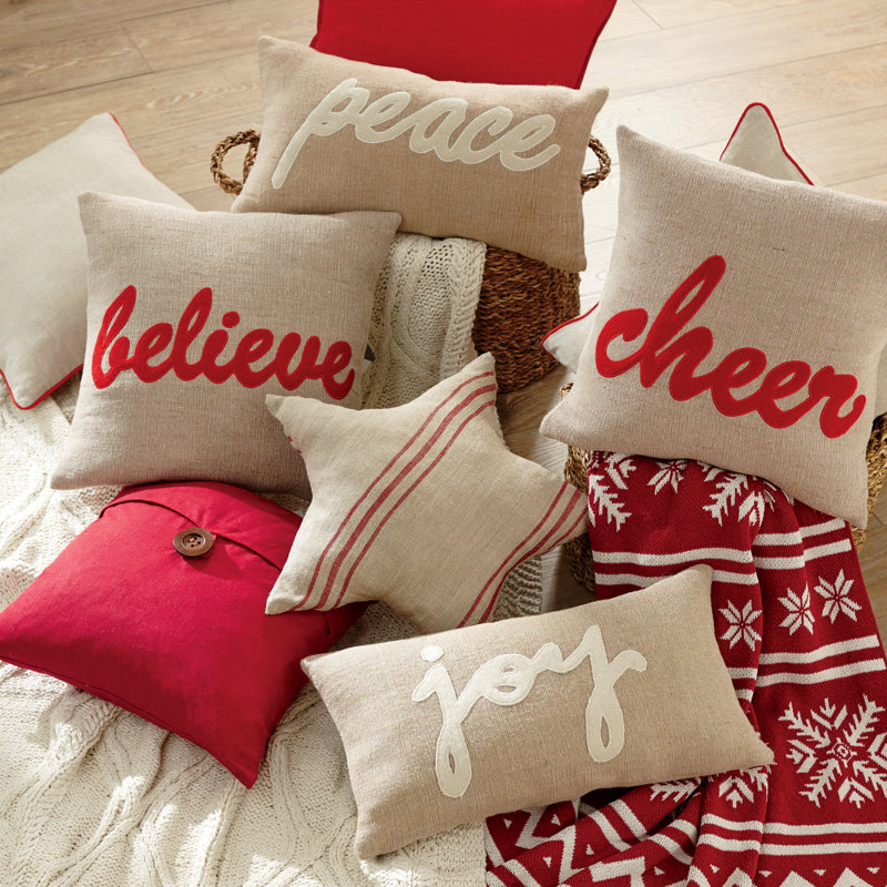 Joy Embroidered Beige Jute and Cotton Kids Pillow