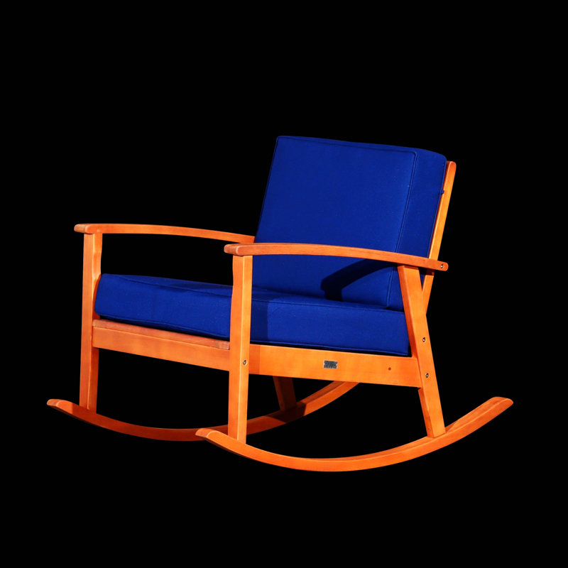 Chaise berçante en bois massif Ingibergur, Naturel, Bleu marine
