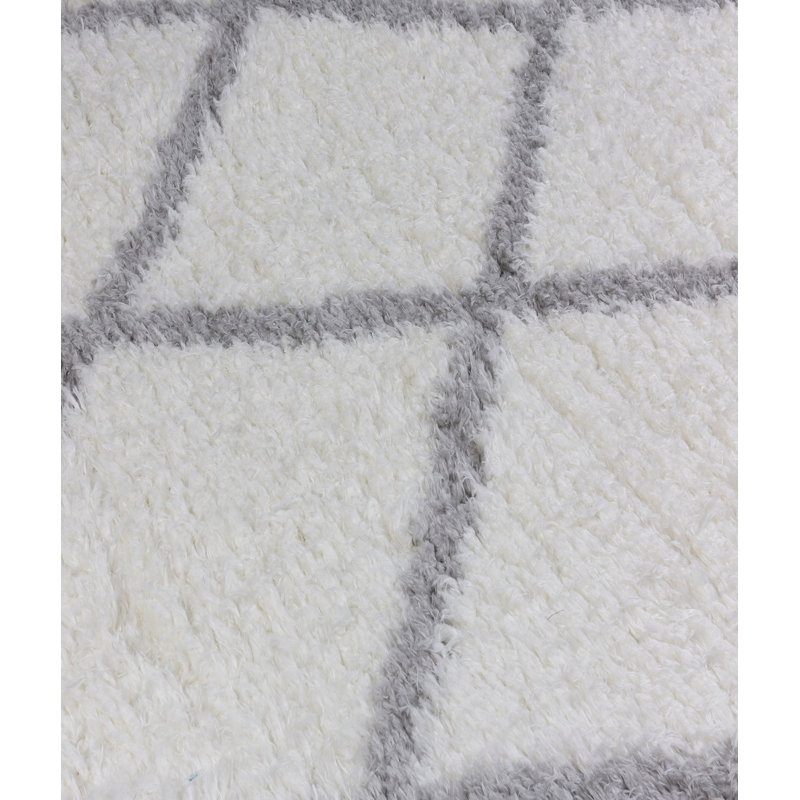 Tapis géométrique rectangulaire en polyester tissé à la machine blanc / gris Nido, Rectangle 6 pi 7 po x 9 pi 6 po