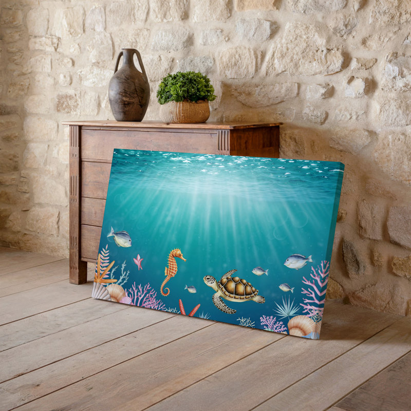 Toile «A Vibrant Underwater Scene Doting A Crystal Clear Turquoise Sea», art mural surface scintillante avec reflets de soleil