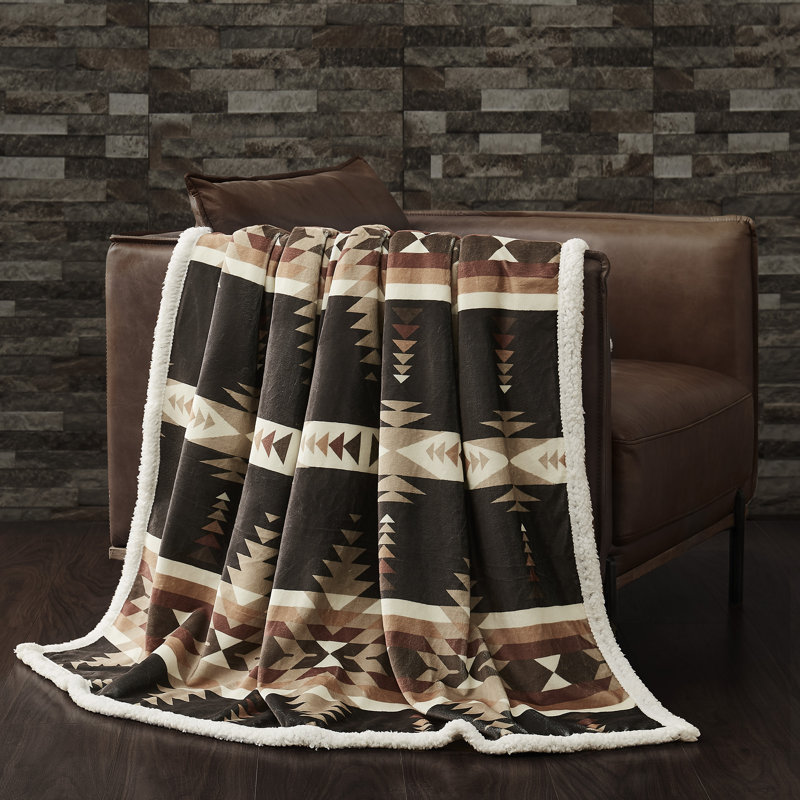 Southwestern Aztec Pattern Reversible Sherpa Throw Blanket Set