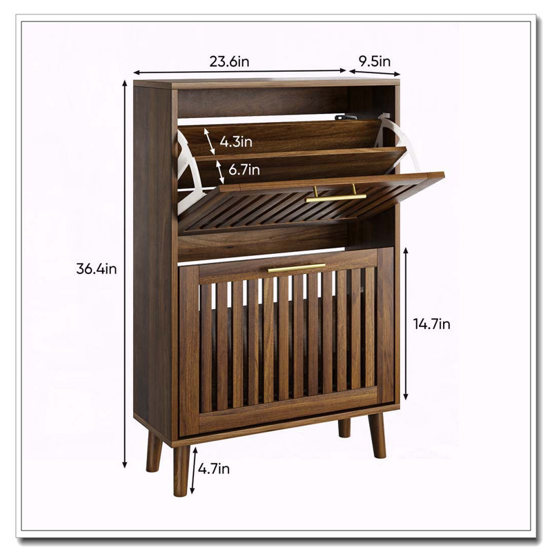 Armoire à chaussures 23,6 po en noyer, 36.4" H x 23.6" W x 9.5" D