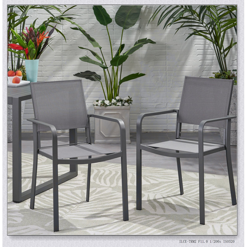 Chaise de salle à manger d'extérieur moderne en aluminium avec siège en filet (ensemble de 2)