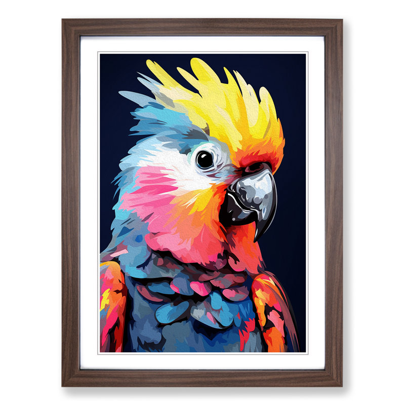 Cockatoo Pop No.4 1 Piece Single Picture Frame Wall Art, 34cm H x 25cm W x 2cm D, Walnut Framed