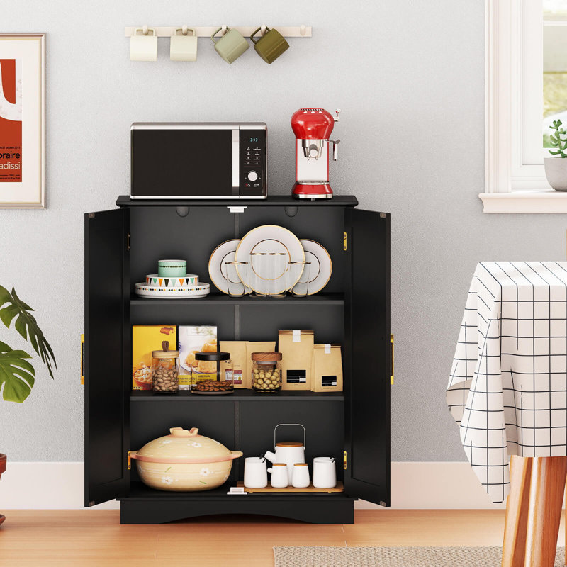Floor Storage Cabinet Modern Storage Organizer with Adjustable Shelves &2 Doors, Black