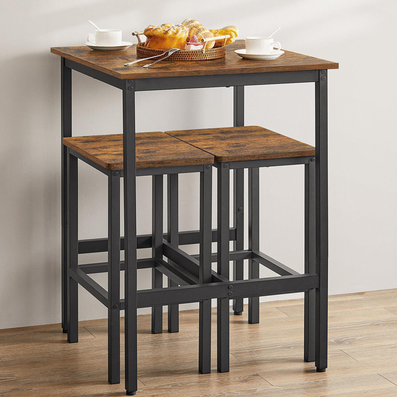 Bar Table And Chairs Set, Rustic Brown/Black