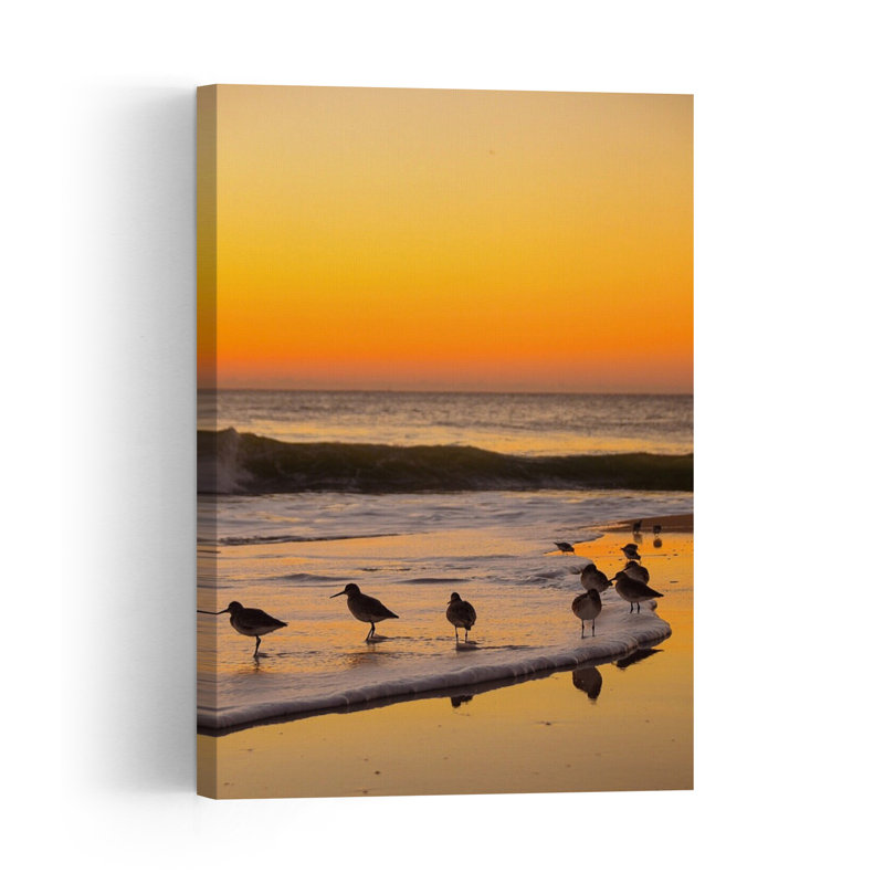 Golden Hour Shorebirds Peaceful Serene Tranquil Bird Coastal Wall Art Print 1 Piece Wrapped Canvas Wall Art