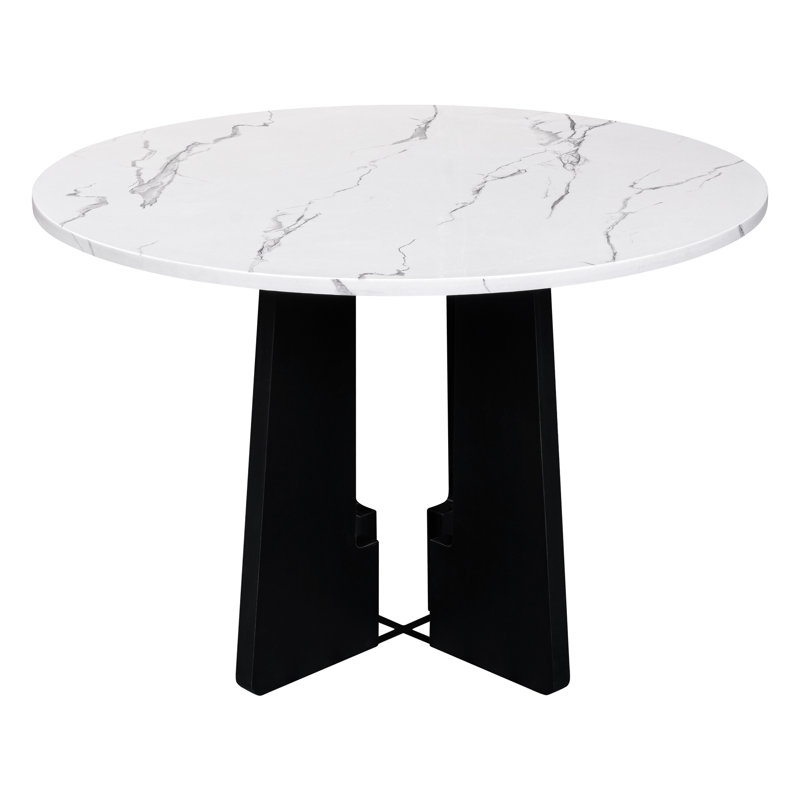 Table de salle à manger Mid-Century moderne de 43 pouces pour 4 personnes, garnie de faux marbre, multifonctionnelle et cafés, restaurants, bars, bureaux à domicile, lieux de conférence, plateau noir, salles de réunion fonctionnelles