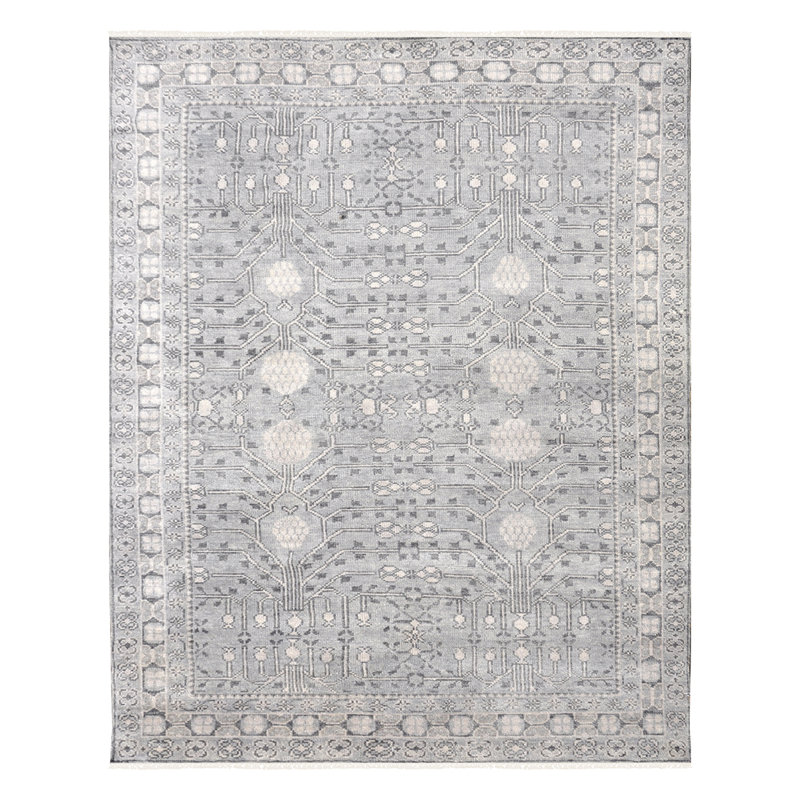 Tapis gris foncé noué à la main de haute qualité, Rectangle 8 pi x 10 pi