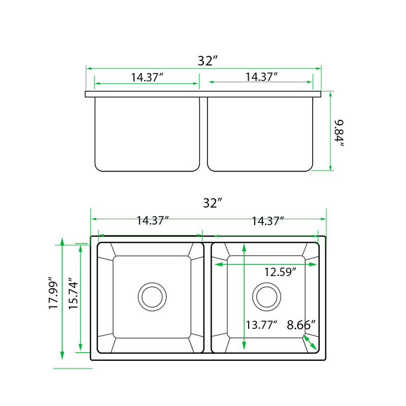 32'' L Double Bowl Quartz Kitchen Sink