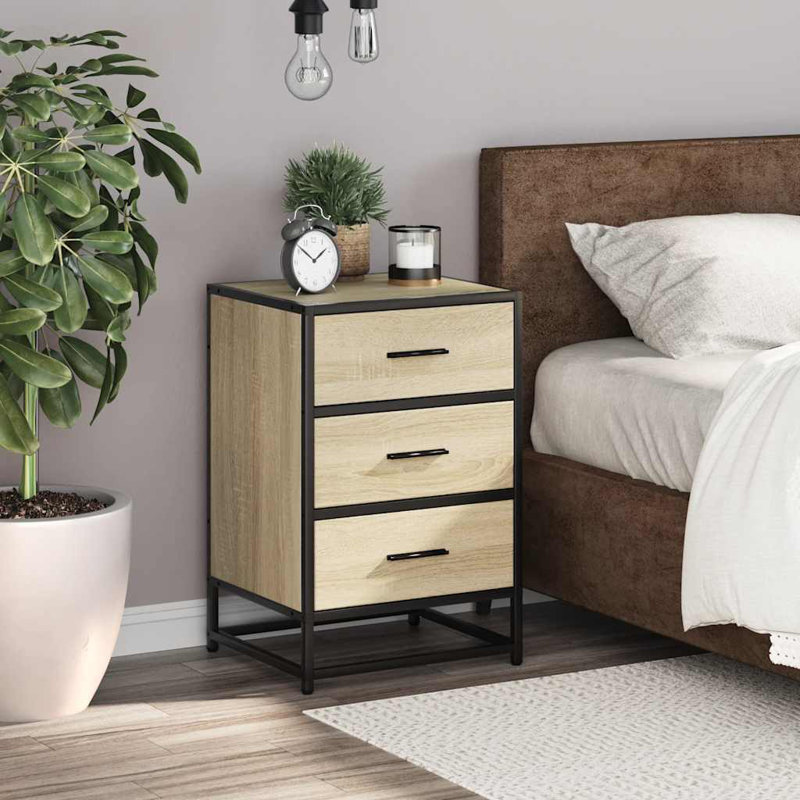 40cm W Metal Bedside Table, Sonoma Oak