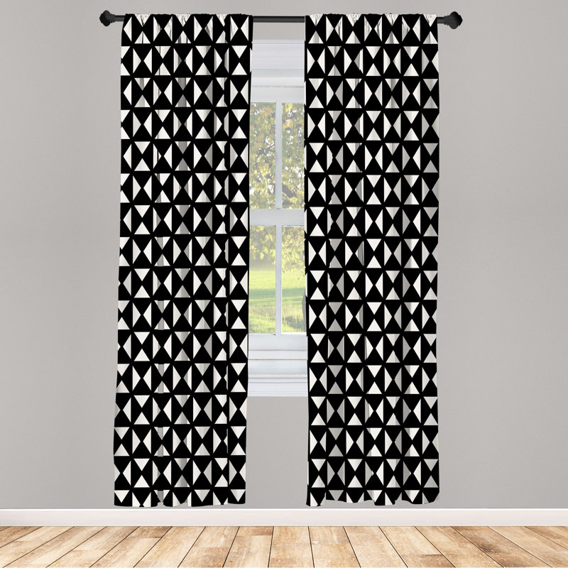 Wrought Studio™ Abstract Curtains, Basic Triangles in Squares, Dark Grey and Eggshell, 28" W x 84" L