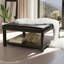 Grand banc repose-pieds carré brun en similicuir - table basse avec repose-pieds et support en bois de bouleau massif 35 po x 34 po, très grande pièce décorative de salon