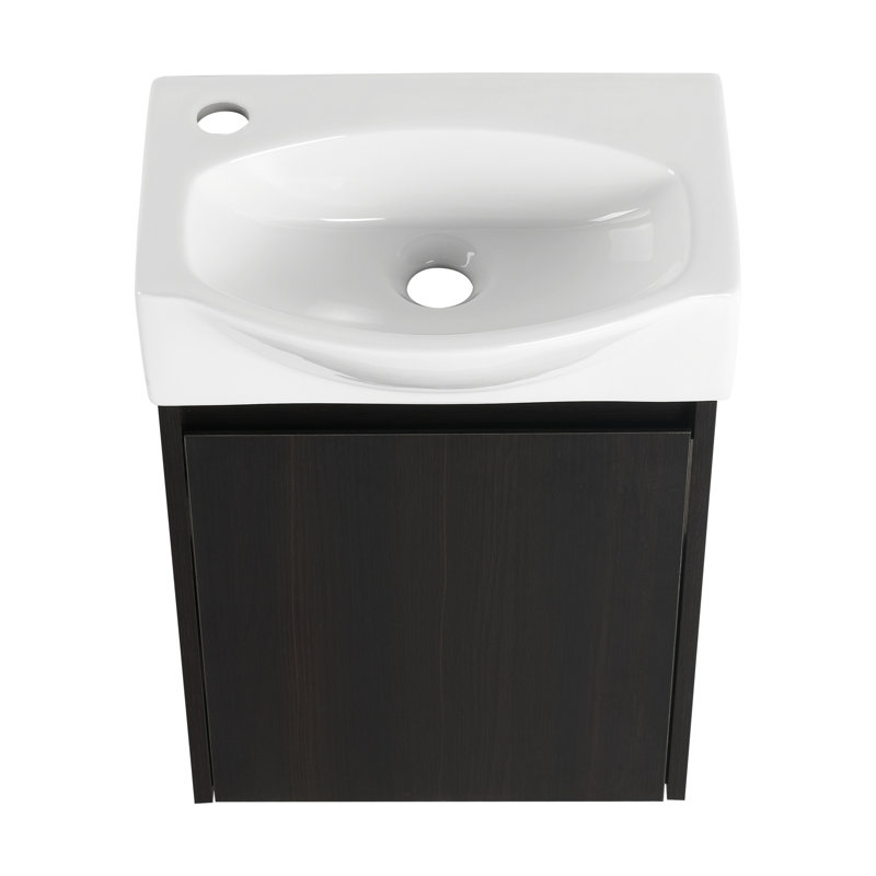 Meuble-lavabo de salle de bain 16 po pour petite salle de bain, céramique moderne noire et armoire, espace facile à nettoyer