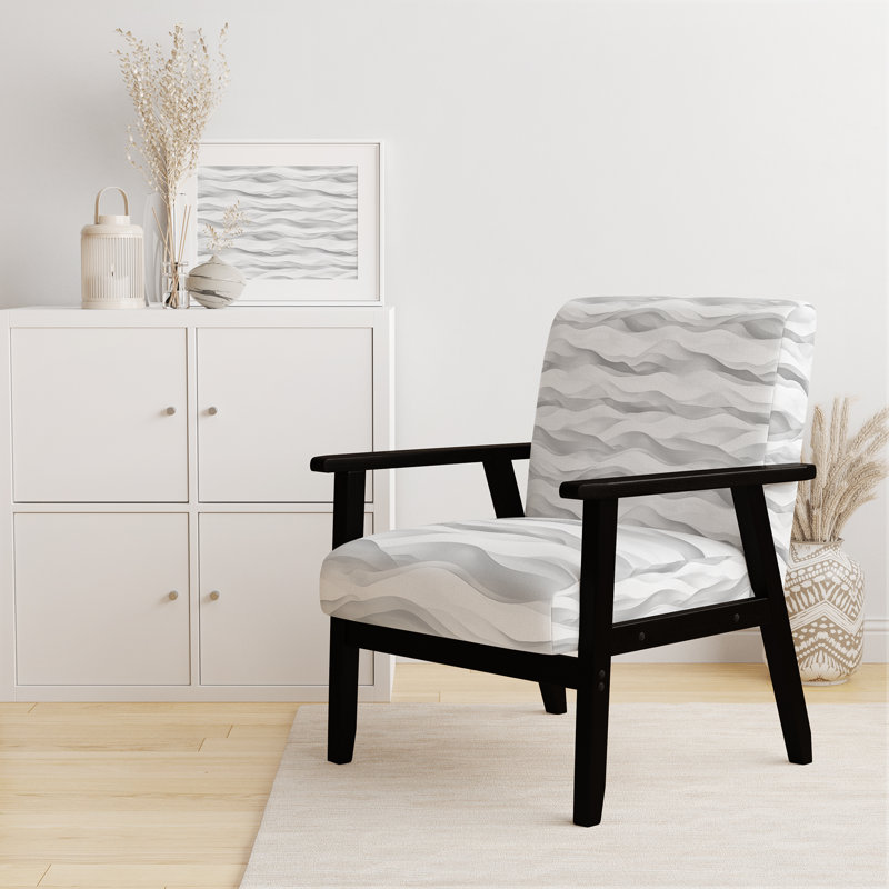 Chaise d'appoint abstraite - Fauteuil gris monochrome gris Wave, Accoudoirs carrés noirs