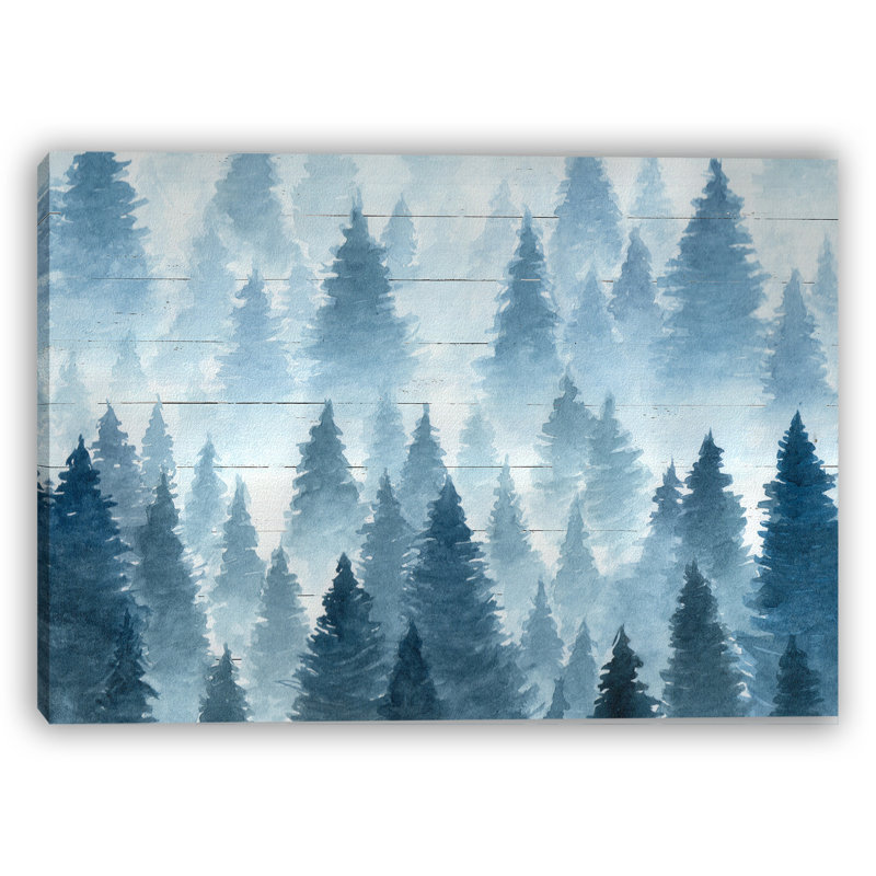 «Misty Pines - Blue Forest Landscape», art sur toile, H 36 po x l 48 po