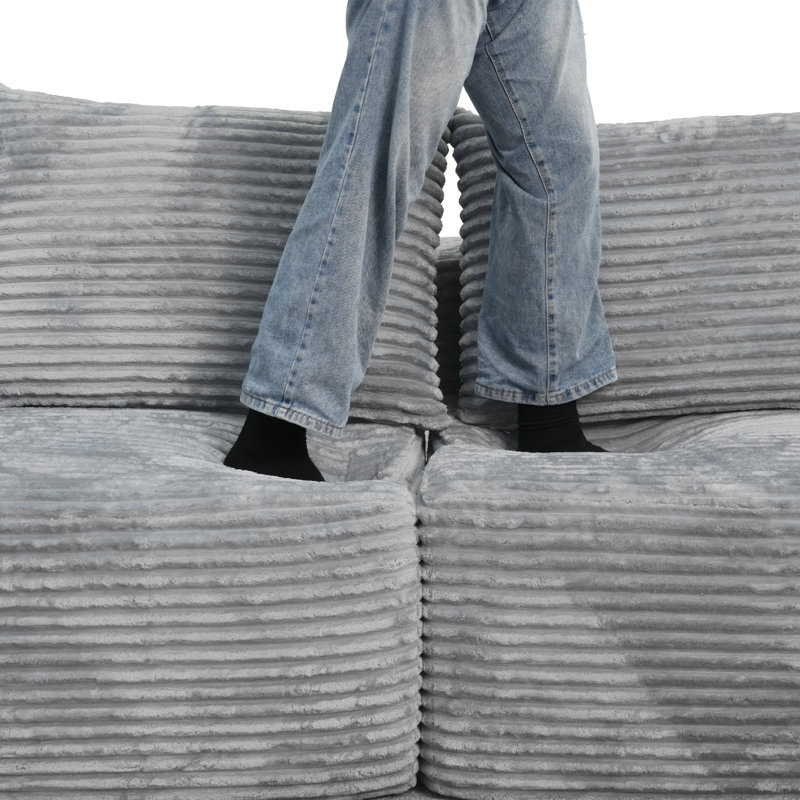 Arub Modern Modular Cloud Plush Corduroy Fabric Right-Arm Compression Sofa ,No Assembly Required, Grey