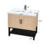 Armoire de salle de bain autoportante de 36 pouces avec comptoir en céramique blanche, lavabo et robinet texturé, 2 portes de rangement, tablette ouverte en fer pour une grande surface froide et chaude, base en métal pour l'intérieur et l'extérieur-942801640