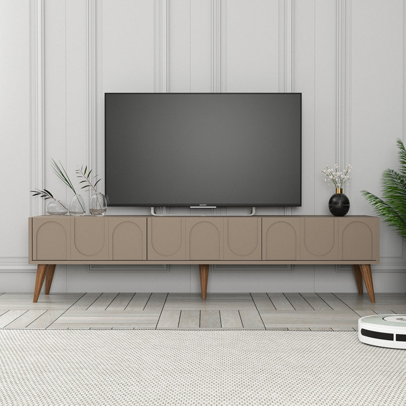 Modern TV Stand with Numerous Shelves, Atlas & Walnut, 70.9 x 17.3 x 13.8 inches | 100% Melamine Coated Particle Board, Thickness: 0.7 inches | Wall-Mountable, Stylish Geometric Design for Living Room