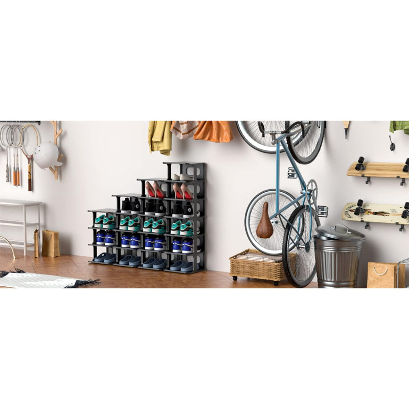14 Pair Stackable Shoe Rack, Black