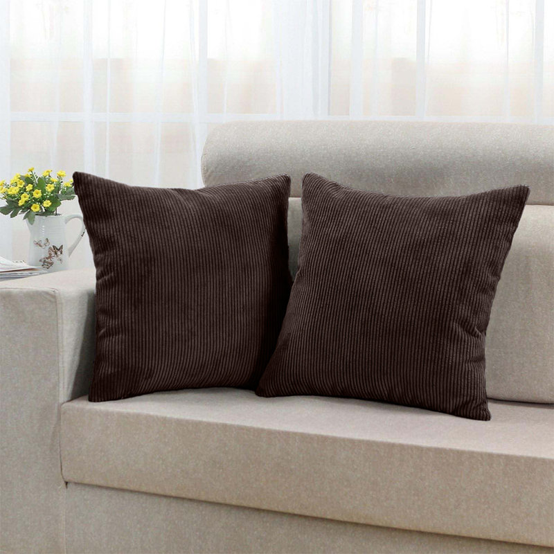 Square Pattern Cushion Cover-(Pack of 2), Coffee Striped